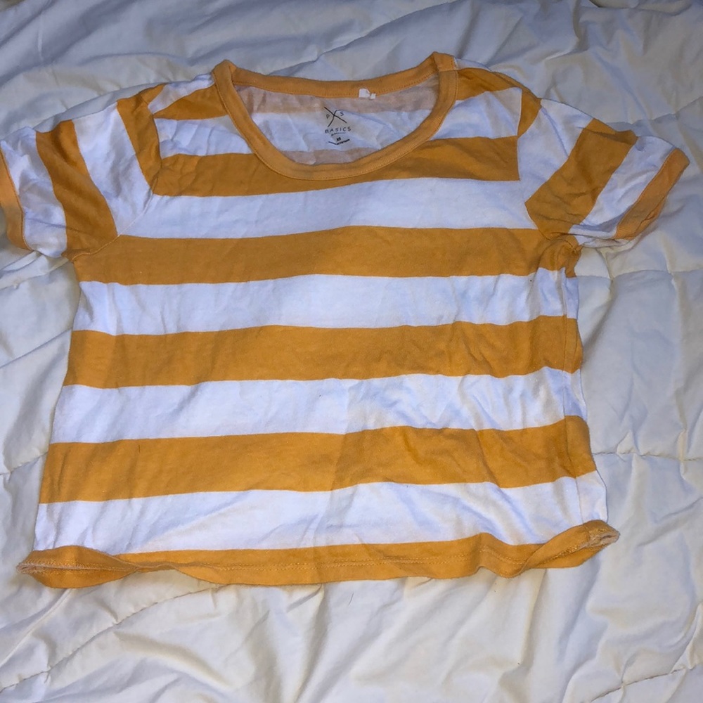 yellow and white striped crop top